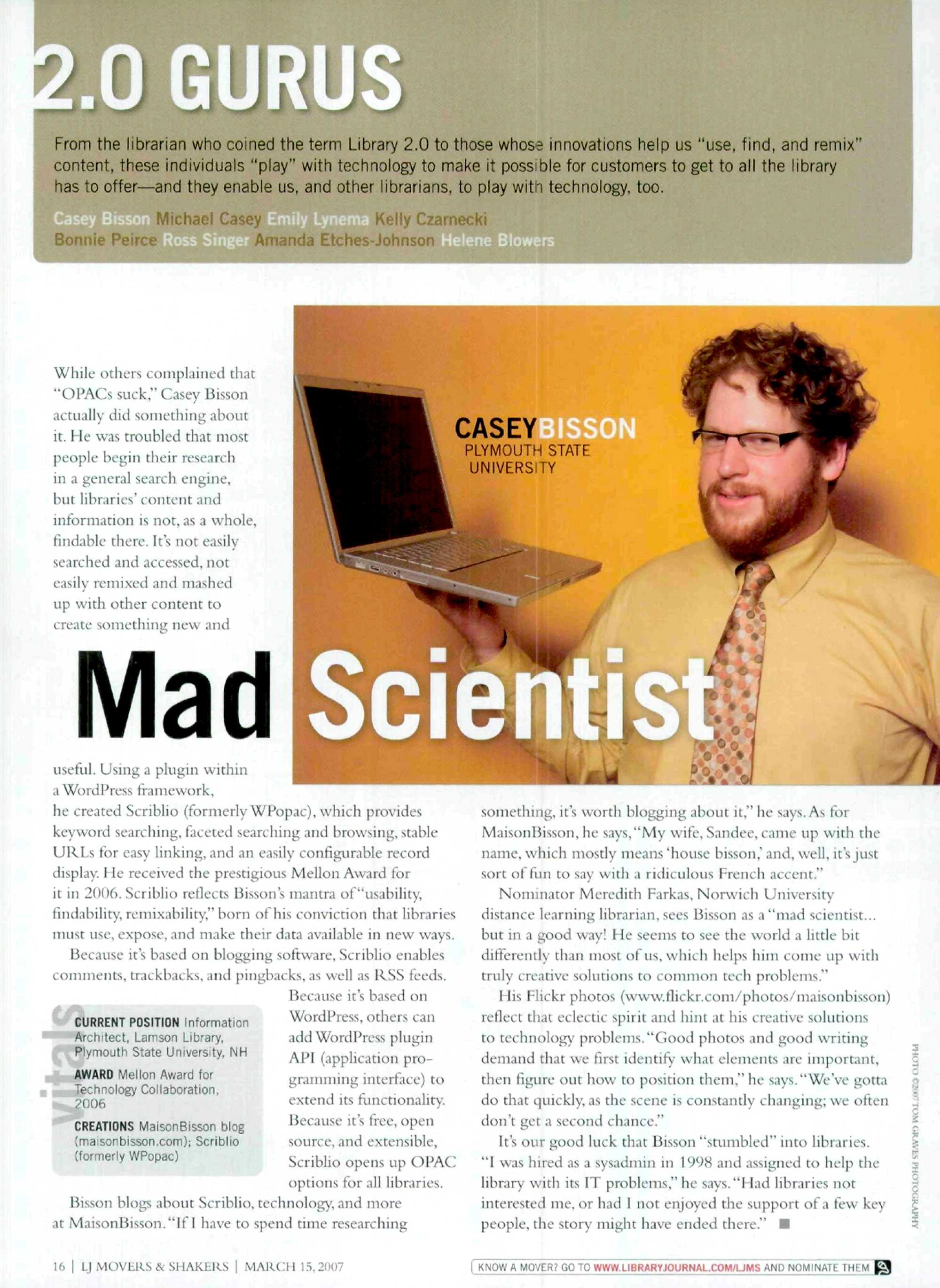 The Library Journal profile as it appeared in the magazine in March 2007.